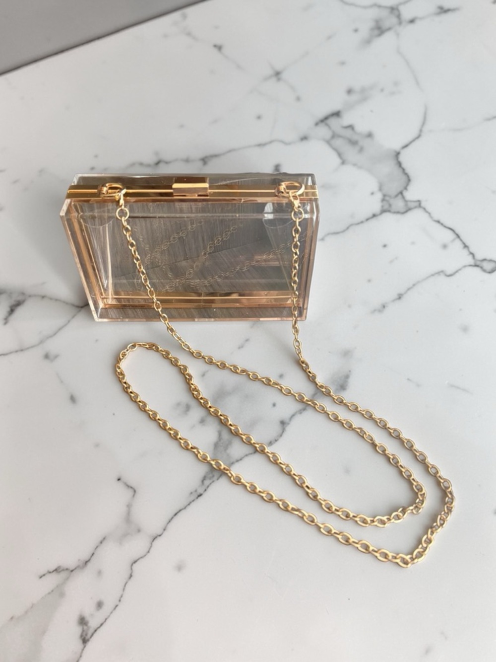 Clear Acrylic Box Clutch with Gold Chain